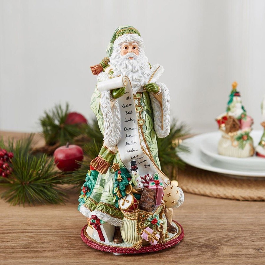 Figurines Fitz and Floyd Santa | Holiday Home Green Musical Figurine, Jolly Ole Saint Nicholas, 10.75 In