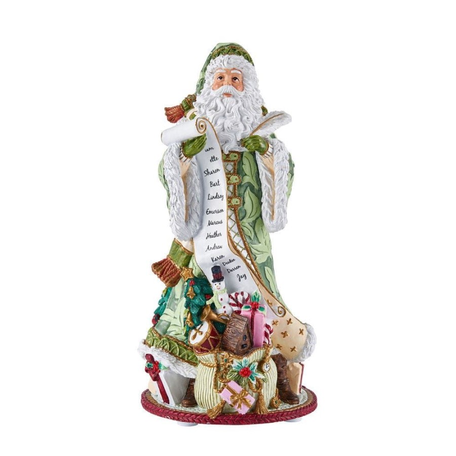 Figurines Fitz and Floyd Santa | Holiday Home Green Musical Figurine, Jolly Ole Saint Nicholas, 10.75 In