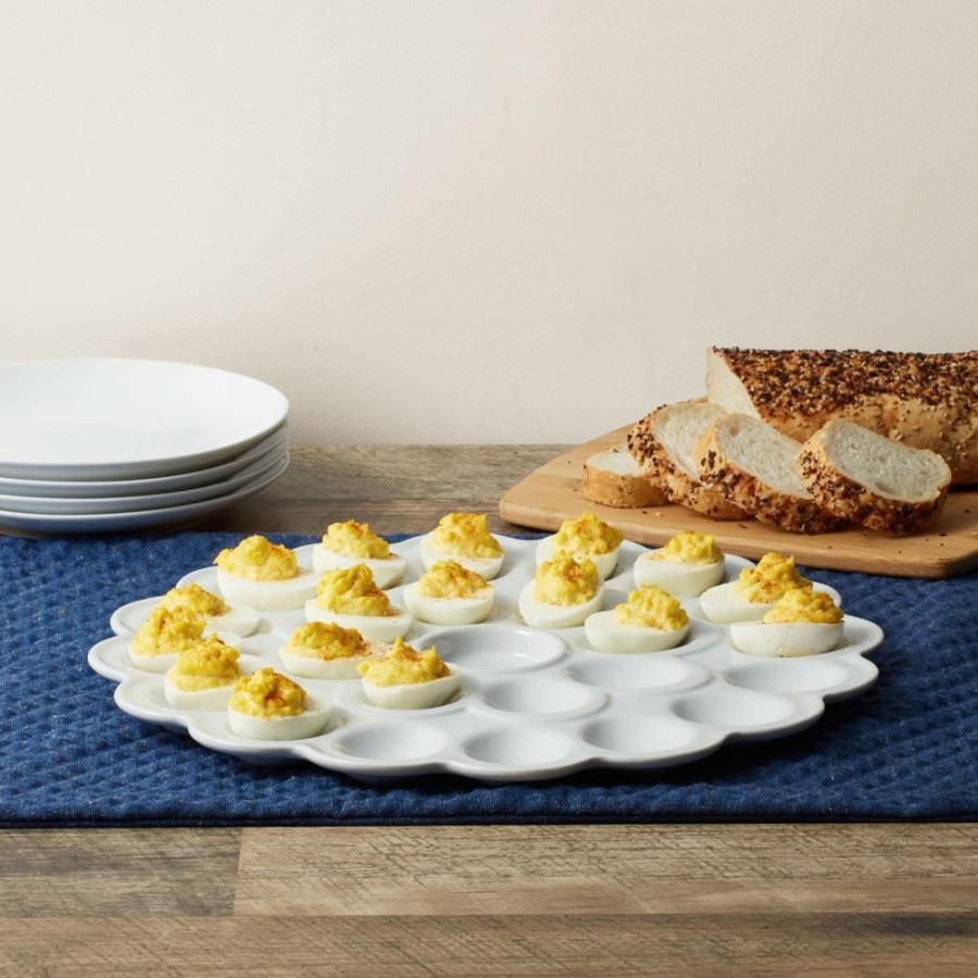 Serveware Fitz and Floyd Platters | Everyday White® Flower Egg Platter, 13.75 In