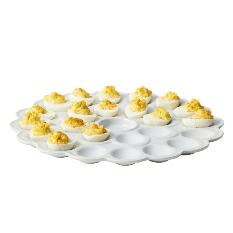 Serveware Fitz and Floyd Platters | Everyday White® Flower Egg Platter, 13.75 In