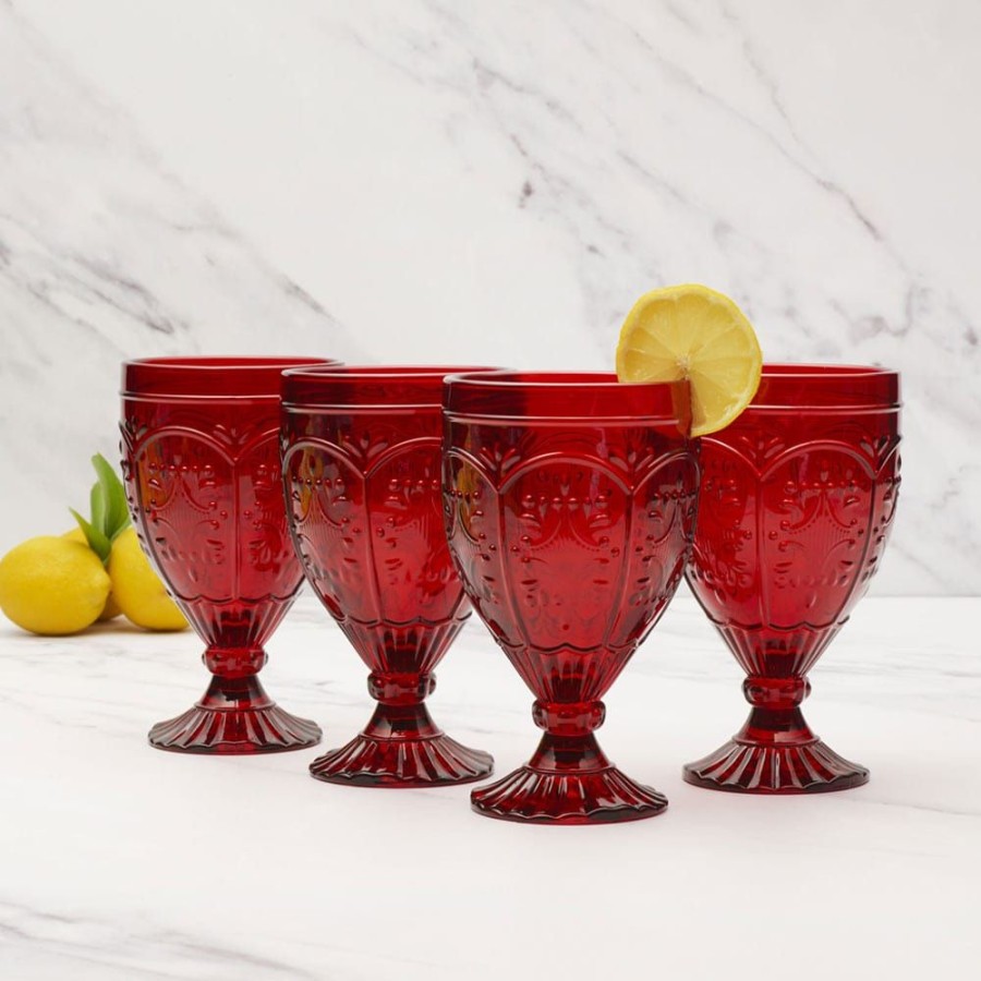 Dining Fitz and Floyd Glasses | Trestle Goblets Set Of 4, Red