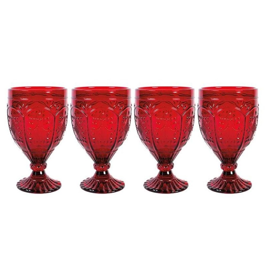 Dining Fitz and Floyd Glasses | Trestle Goblets Set Of 4, Red