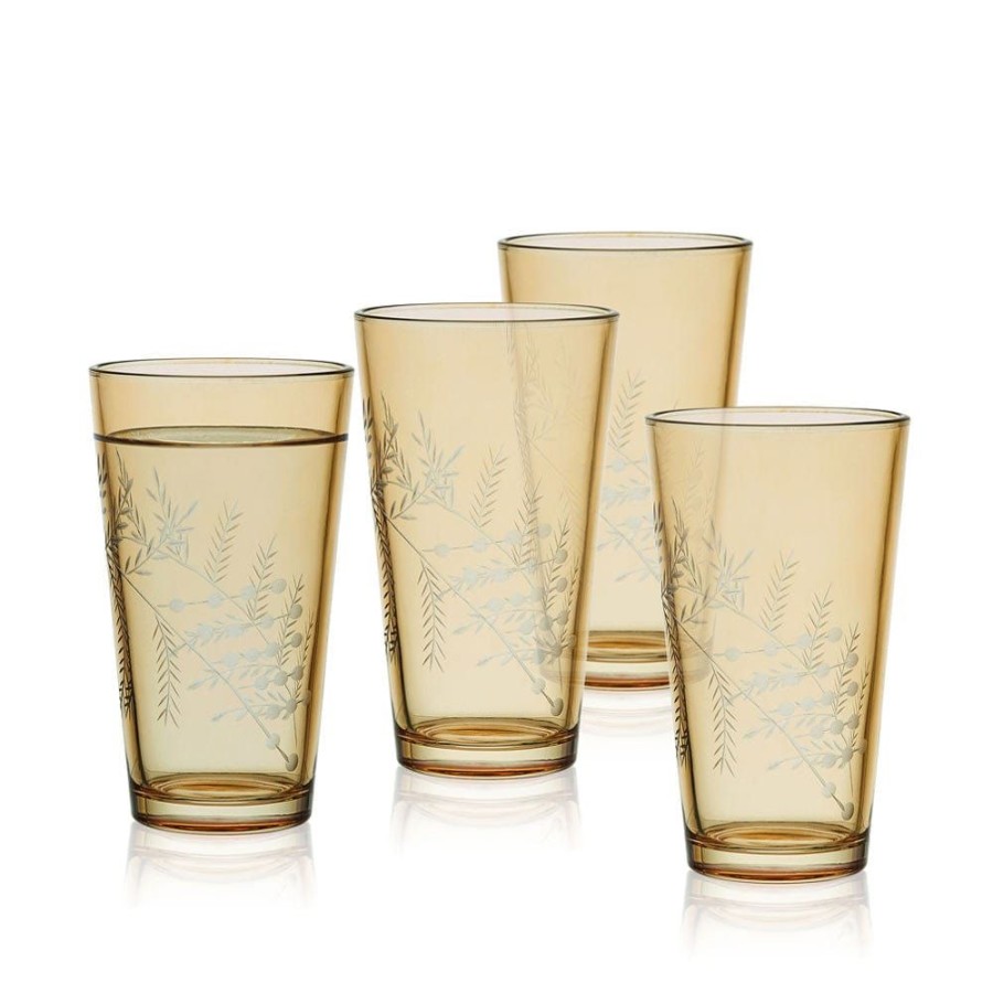 Dining Fitz and Floyd Glasses | Wildflower Highball Glasses Set Of 4, Gold