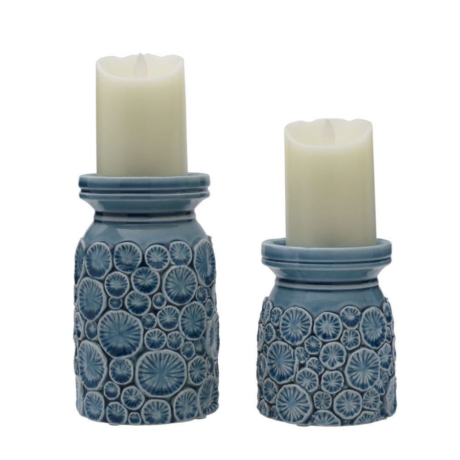 Serveware Fitz and Floyd Candleholders | Coastal Home Pillar Candleholders, Set Of 2