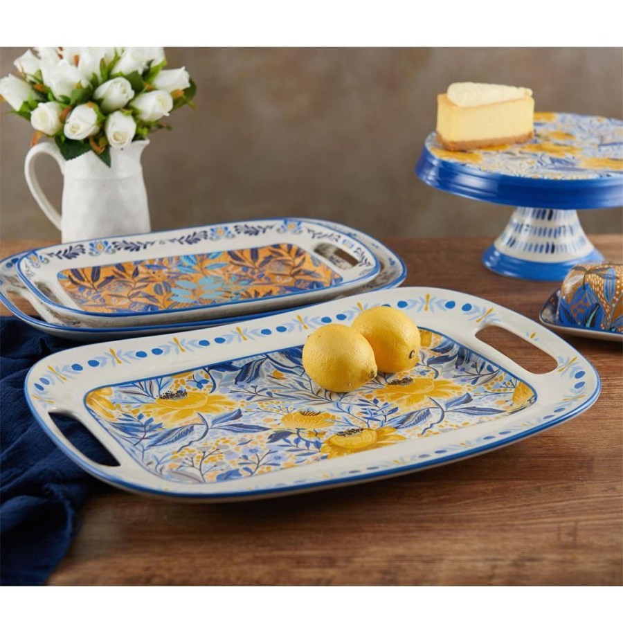 Serveware Fitz and Floyd Trays | Madeline Handled Serving Platter, 17 In