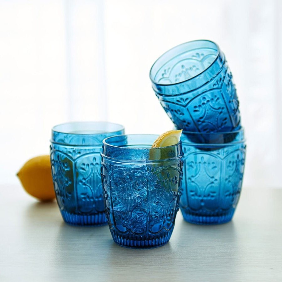 Dining Fitz and Floyd Glasses | Trestle Double Old Fashioned Glasses Set Of 4, Indigo