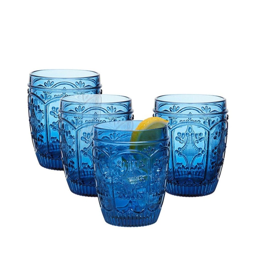 Dining Fitz and Floyd Glasses | Trestle Double Old Fashioned Glasses Set Of 4, Indigo