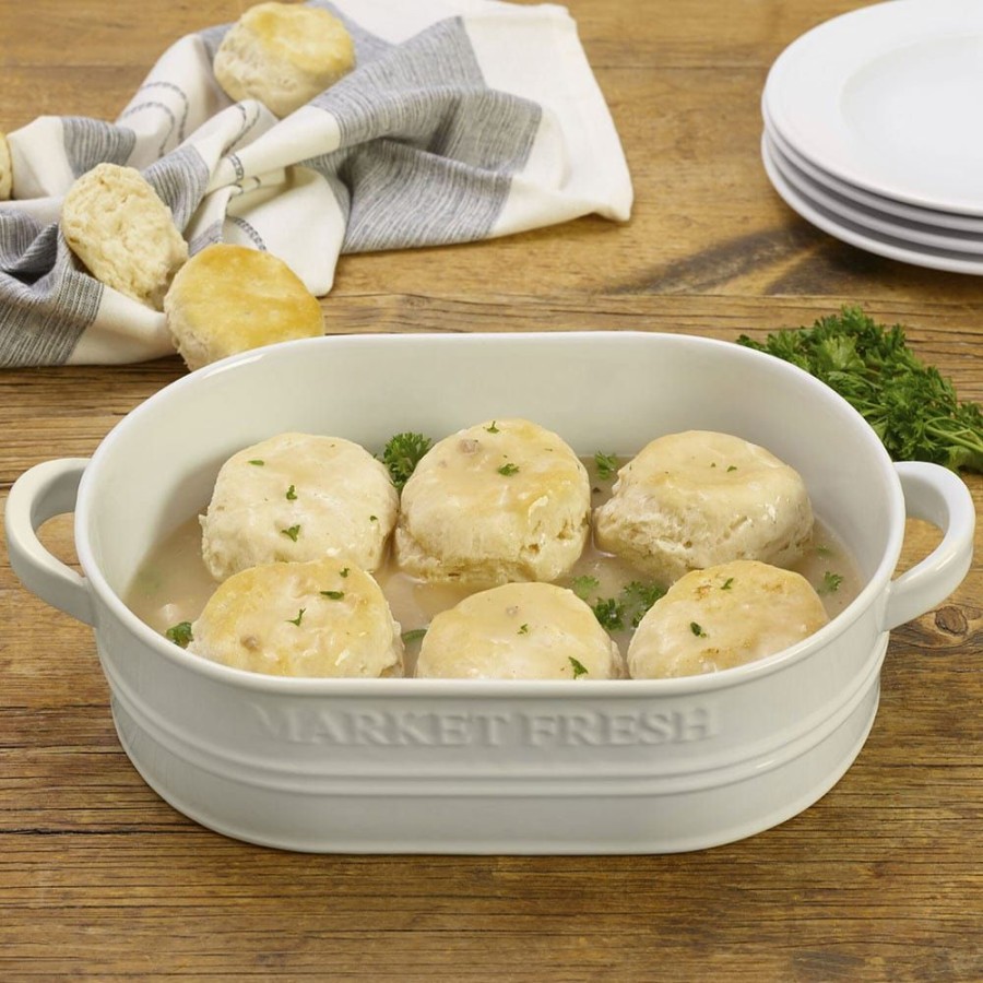 Serveware Fitz and Floyd Serving Bowls | Everyday White® Market Fresh Casserole Baker, 13.25 In