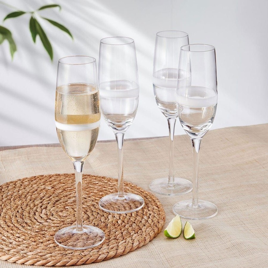 Dining Fitz and Floyd Glasses | Organic Band Champagne Flute Glasses Set Of 4