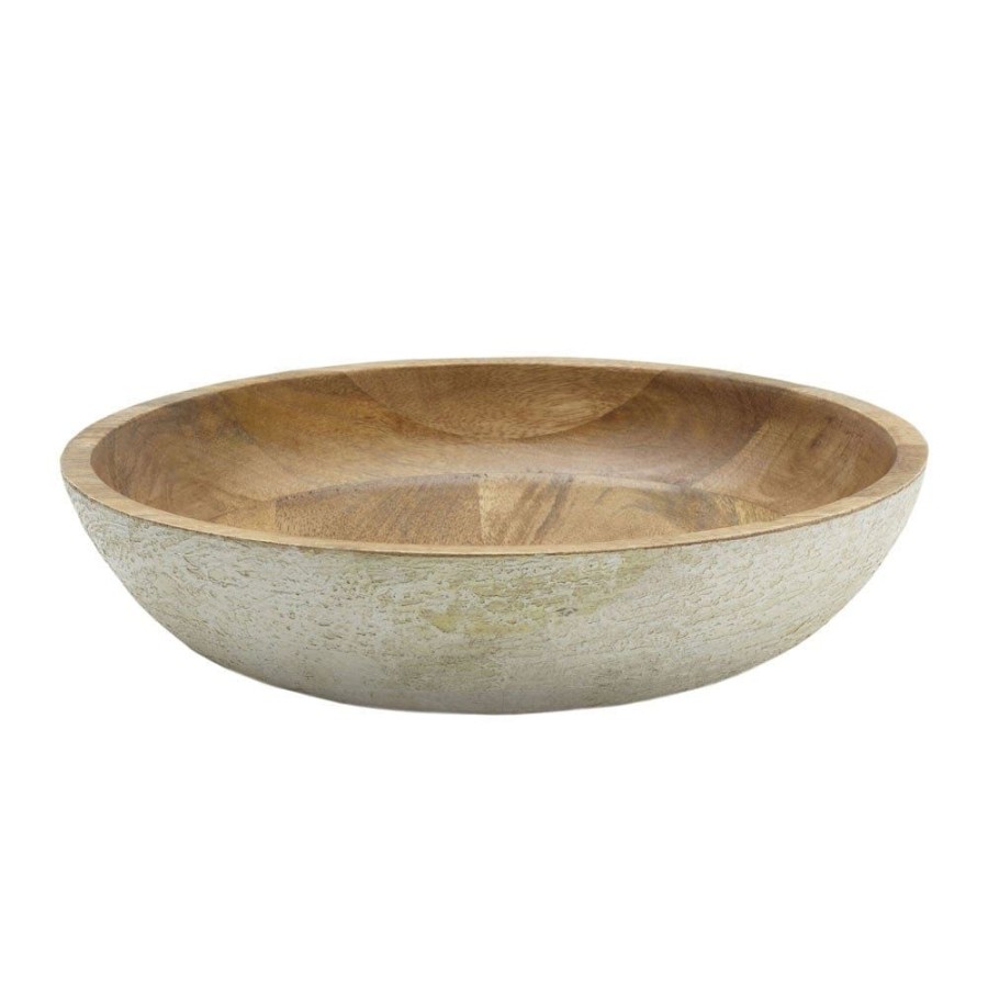 Serveware Fitz and Floyd Serving Bowls | Austin Craft Mango Wood Serve Bowl, White