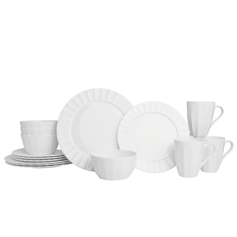 Dining Fitz and Floyd Dinnerware Sets | Nevaeh White Fluted 16 Piece Dinnerware Set, Service For 4