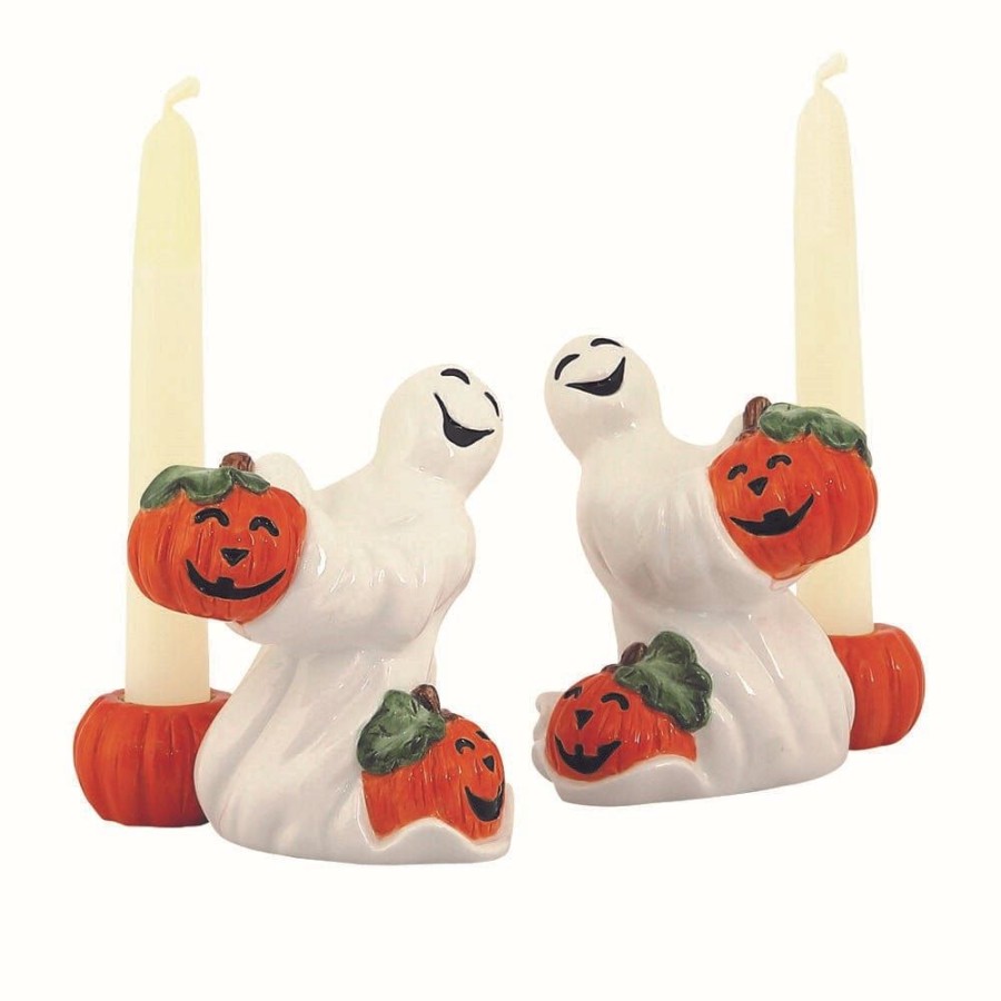 Serveware Fitz and Floyd Candleholders | Halloween Pumpkin And Ghost Candleholders, Set Of 2