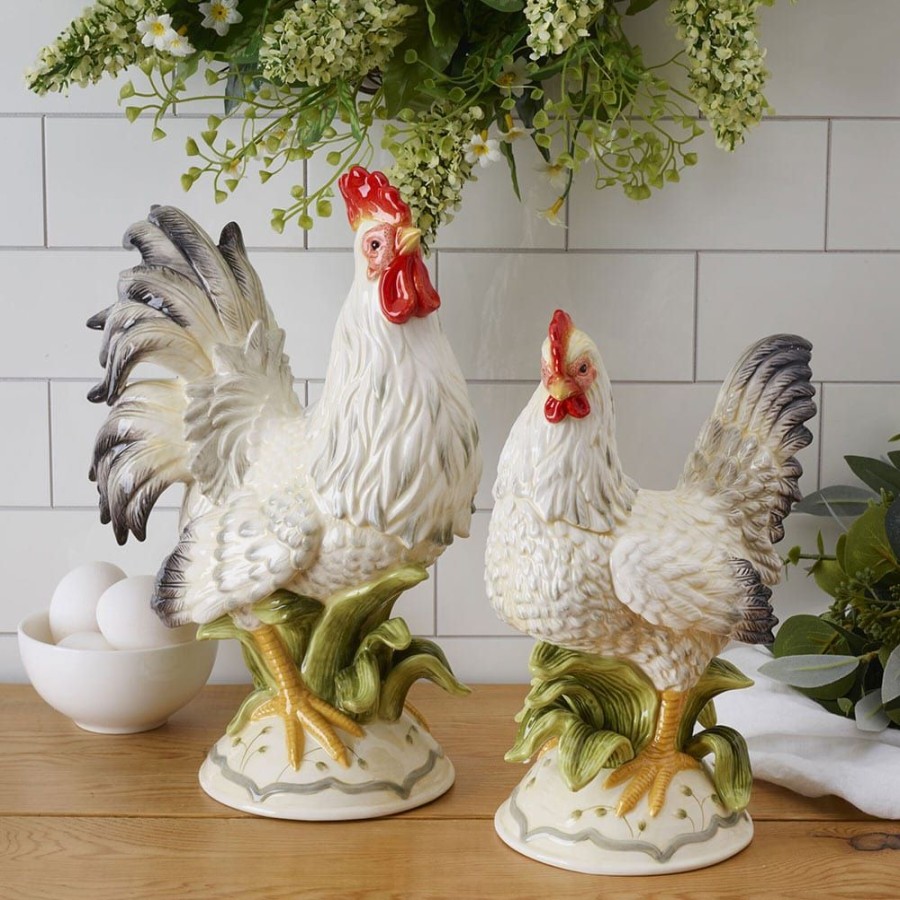 Figurines Fitz and Floyd Roosters | Lantana Rooster And Hen Figurines, Set Of 2