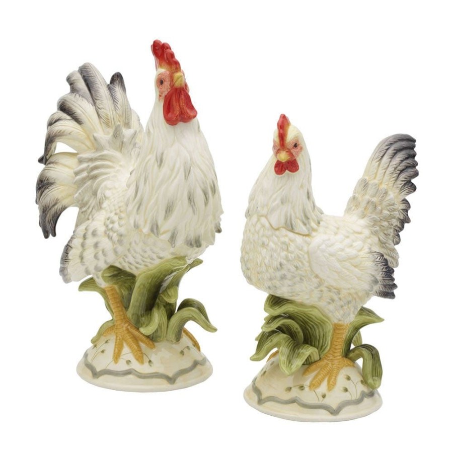 Figurines Fitz and Floyd Roosters | Lantana Rooster And Hen Figurines, Set Of 2