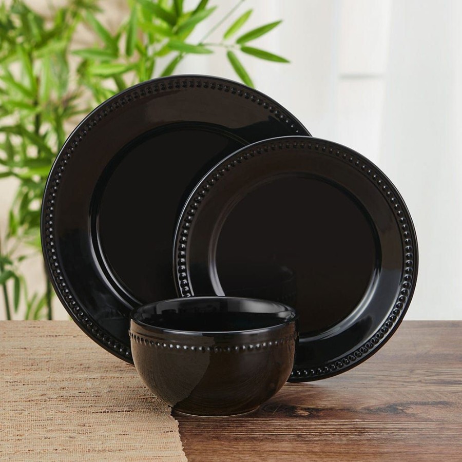 Dining Fitz and Floyd Dinnerware Sets | Classic Black Beaded 12 Piece Dinnerware Set, Service For 4