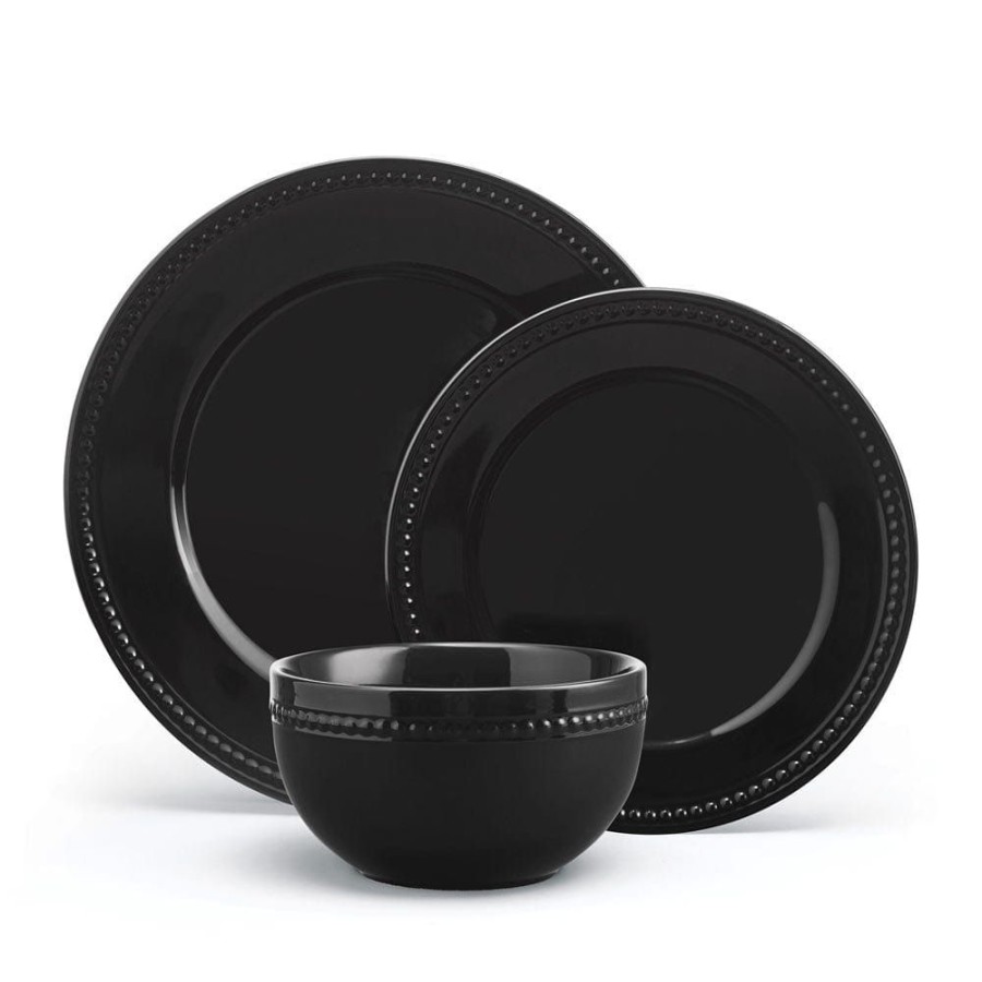 Dining Fitz and Floyd Dinnerware Sets | Classic Black Beaded 12 Piece Dinnerware Set, Service For 4