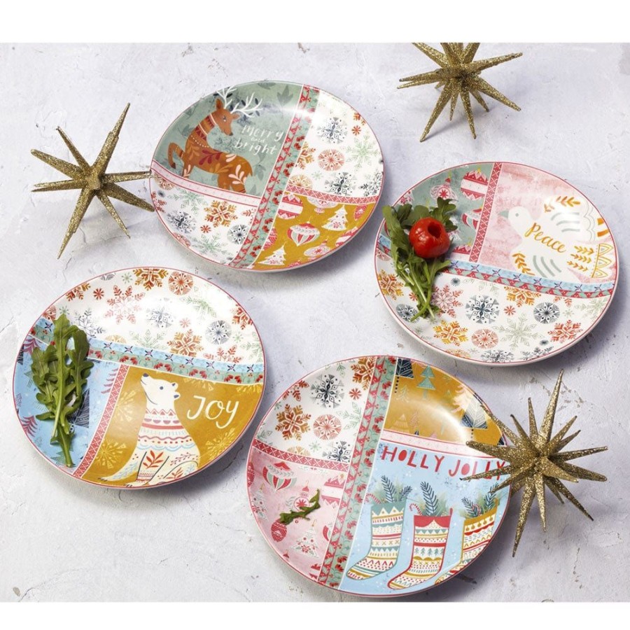 Dining Fitz and Floyd Appetizer Plates | Cottage Christmas Set Of 4 Appetizer Plates