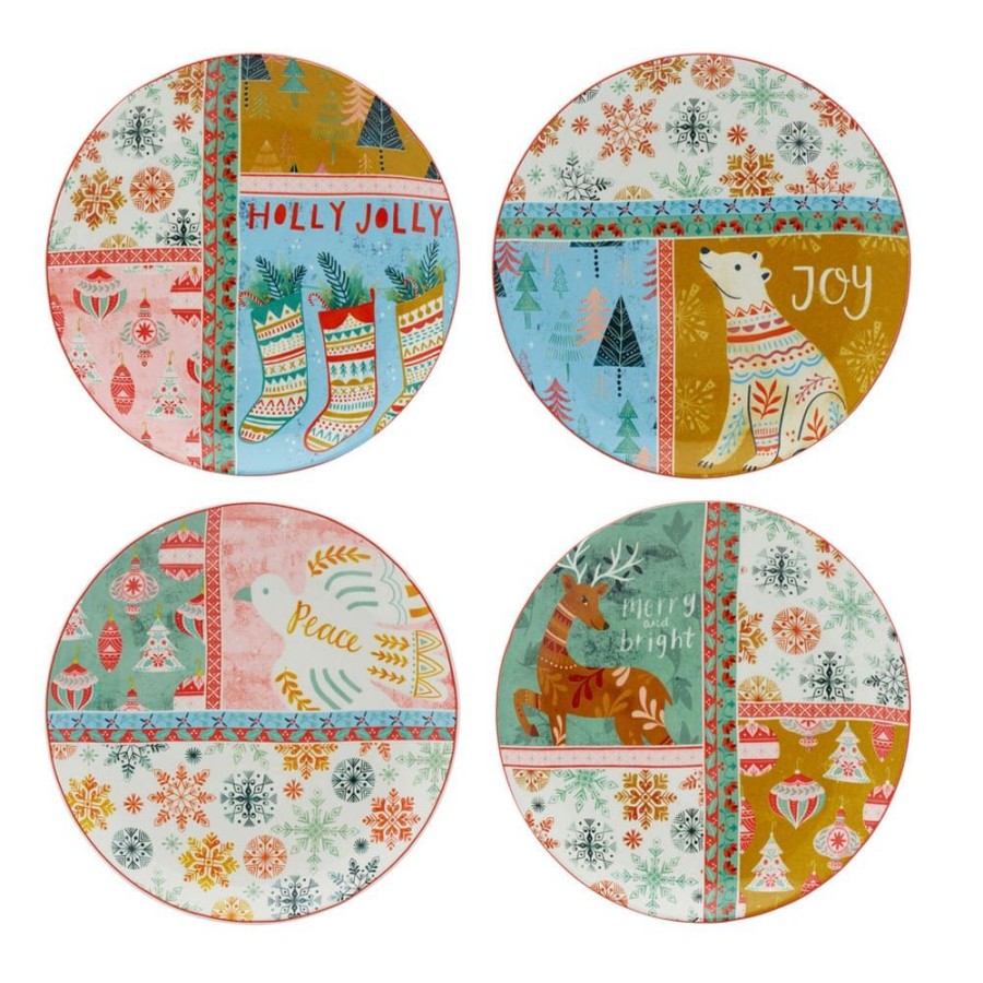 Dining Fitz and Floyd Appetizer Plates | Cottage Christmas Set Of 4 Appetizer Plates