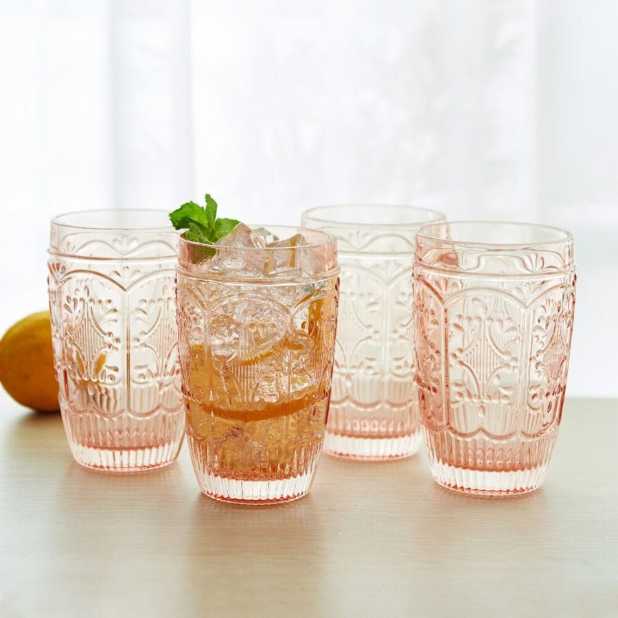 Dining Fitz and Floyd Glasses | Trestle Highball Glasses Set Of 4, Blush