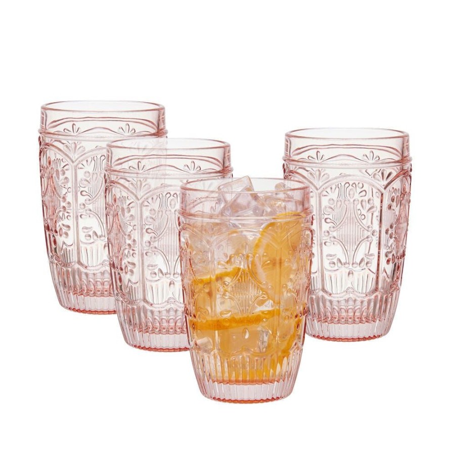 Dining Fitz and Floyd Glasses | Trestle Highball Glasses Set Of 4, Blush