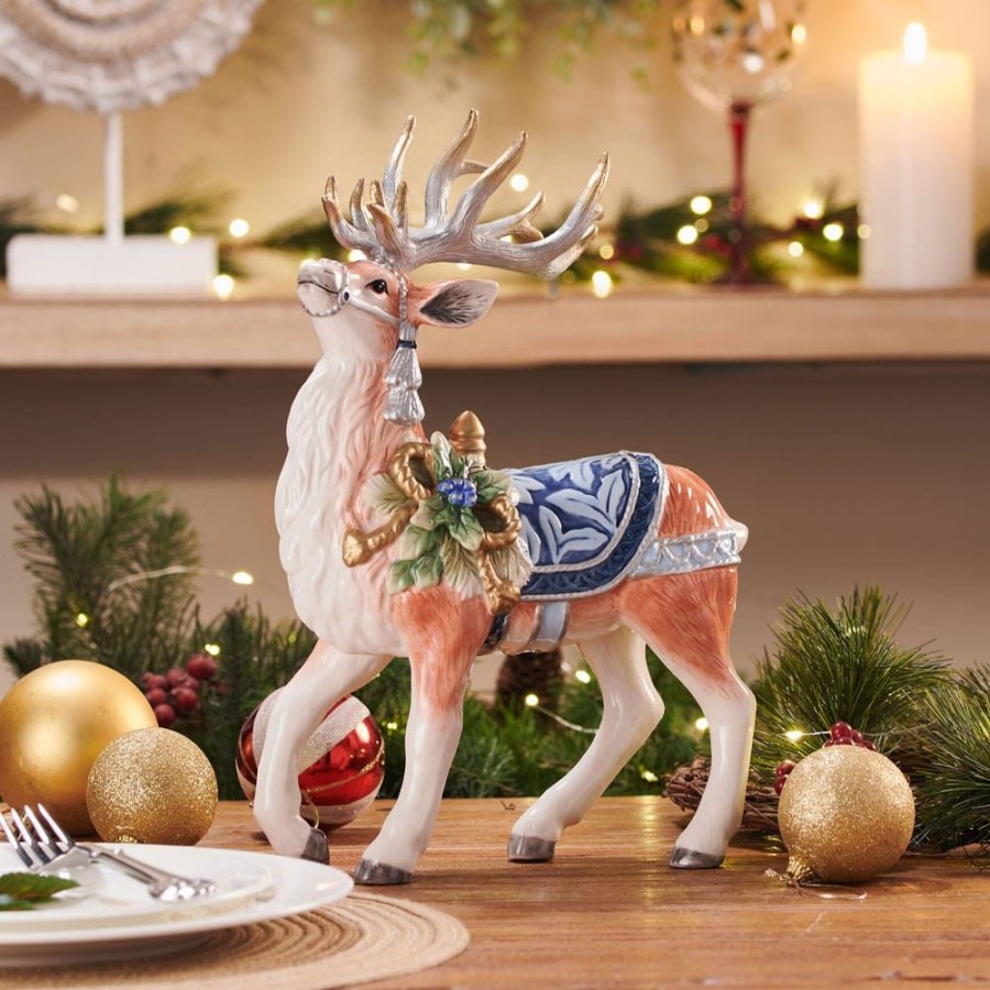 Figurines Fitz and Floyd Deer | Holiday Home Blue Deer Figurine, 12.5 In