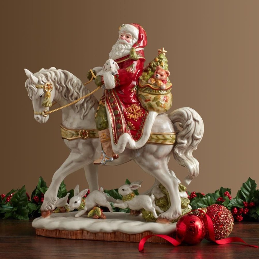 Figurines Fitz and Floyd Santa | Damask Holiday Santa On Horse Figurine, 16 In