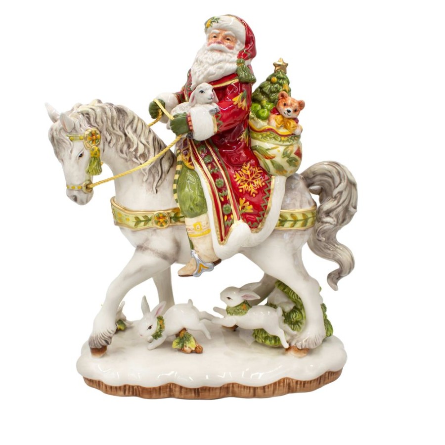 Figurines Fitz and Floyd Santa | Damask Holiday Santa On Horse Figurine, 16 In