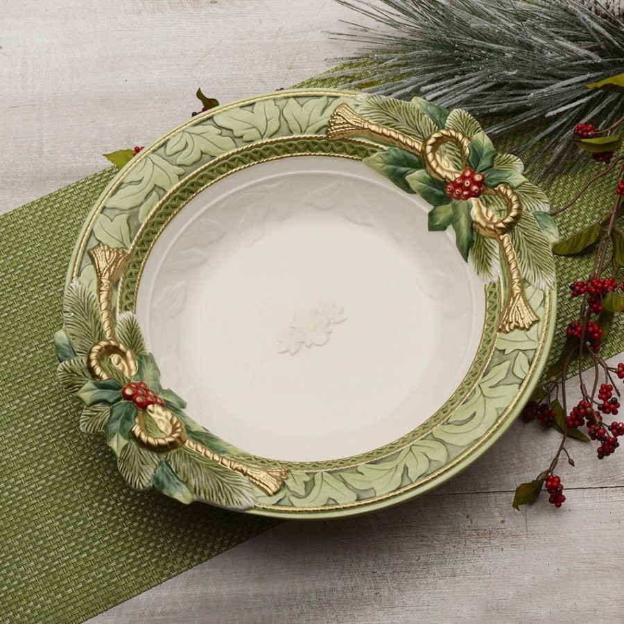 Serveware Fitz and Floyd Serving Bowls | Holiday Home Green Large Serving Bowl