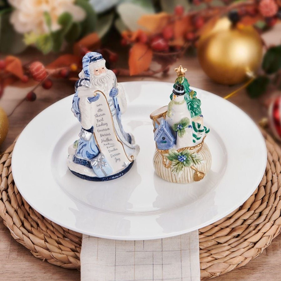 Serveware Fitz and Floyd Salt And Pepper Sets | Holiday Home Blue Santa Salt And Pepper Set