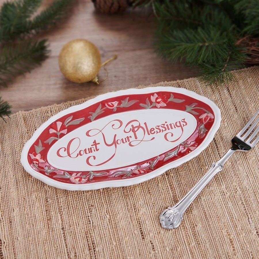 Serveware Fitz and Floyd Platters | Chalet Sentiment Tray, Count Your Blessings