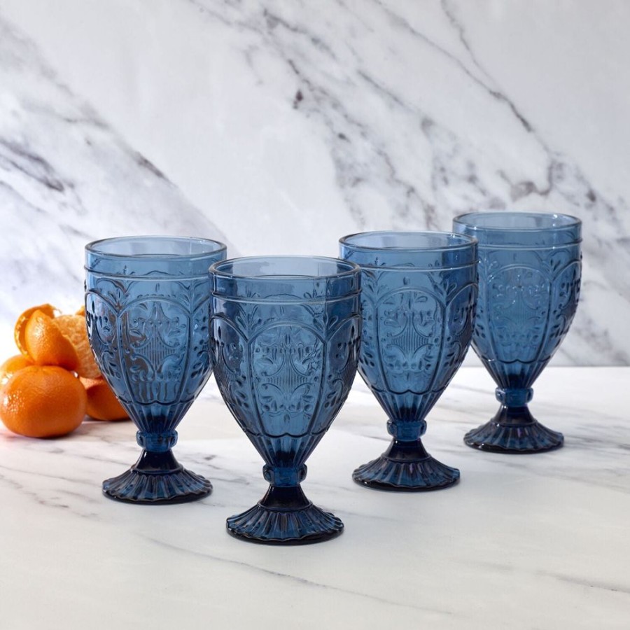 Dining Fitz and Floyd Glasses | Trestle Goblets Set Of 4, Indigo