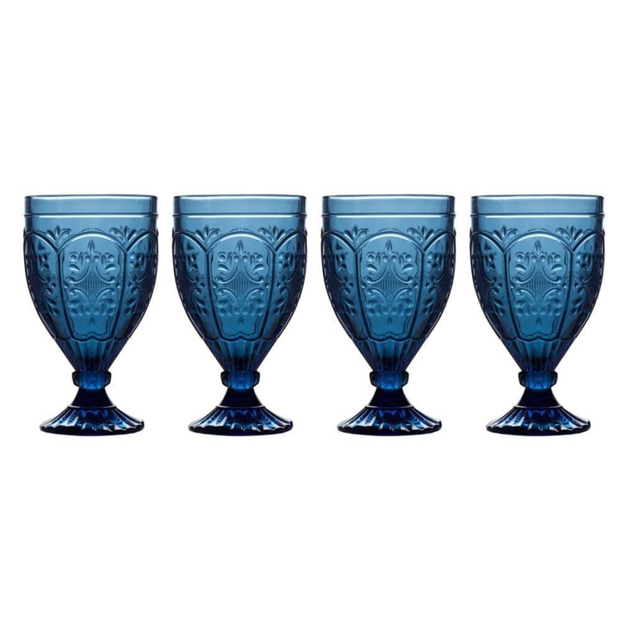 Dining Fitz and Floyd Glasses | Trestle Goblets Set Of 4, Indigo