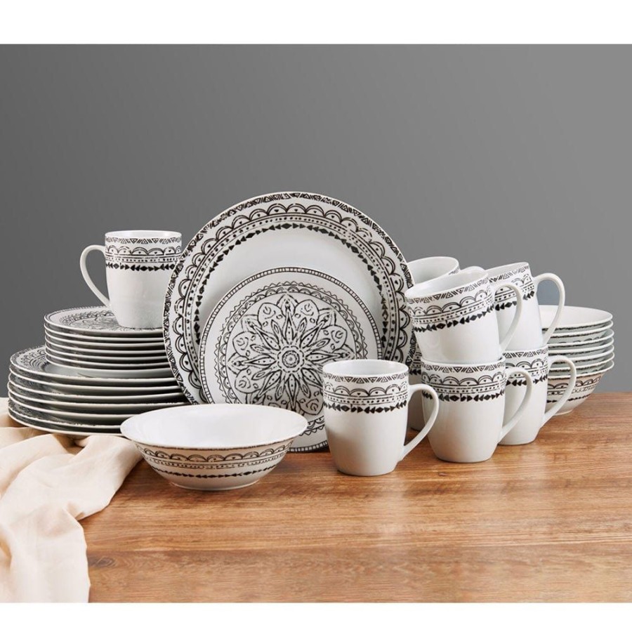 Dining Fitz and Floyd Dinnerware Sets | Ink Delight 32 Piece Dinnerware Set, Service For 8