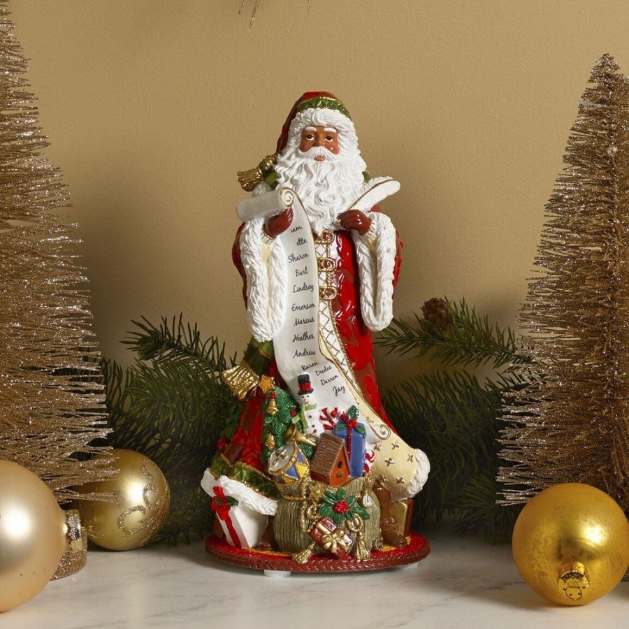 Figurines Fitz and Floyd Santa | Holiday Home African American Musical Figurine, Jolly Ole Saint Nicholas, 10.75 In