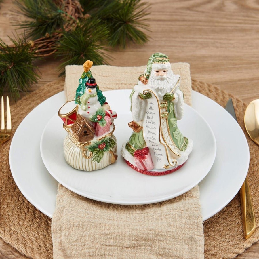 Serveware Fitz and Floyd Salt And Pepper Sets | Holiday Home Green Santa Salt And Pepper Set