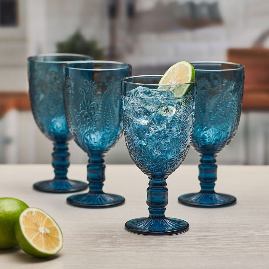 Dining Fitz and Floyd Glasses | Maddi Goblets Set Of 4, Indigo