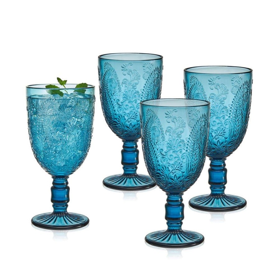 Dining Fitz and Floyd Glasses | Maddi Goblets Set Of 4, Indigo