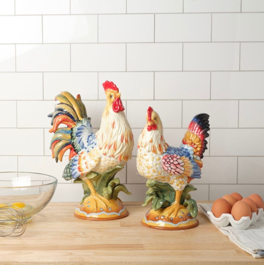 Figurines Fitz and Floyd Roosters | Ricamo Rooster And Hen Figurines, Set Of 2