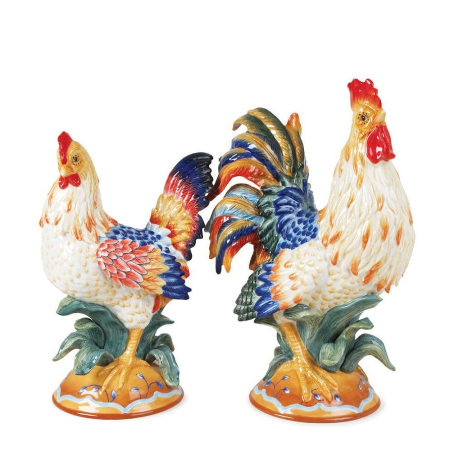 Figurines Fitz and Floyd Roosters | Ricamo Rooster And Hen Figurines, Set Of 2