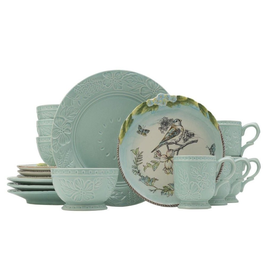 Dining Fitz and Floyd Dinnerware Sets | English Garden Bird Accent 16 Piece Dinnerware Set, Service For 4