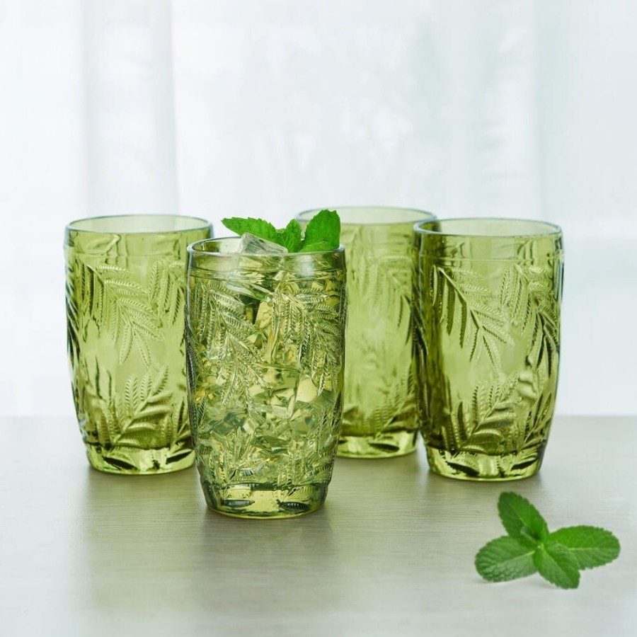 Dining Fitz and Floyd Glasses | Villa Palm Highball Glasses Set Of 4