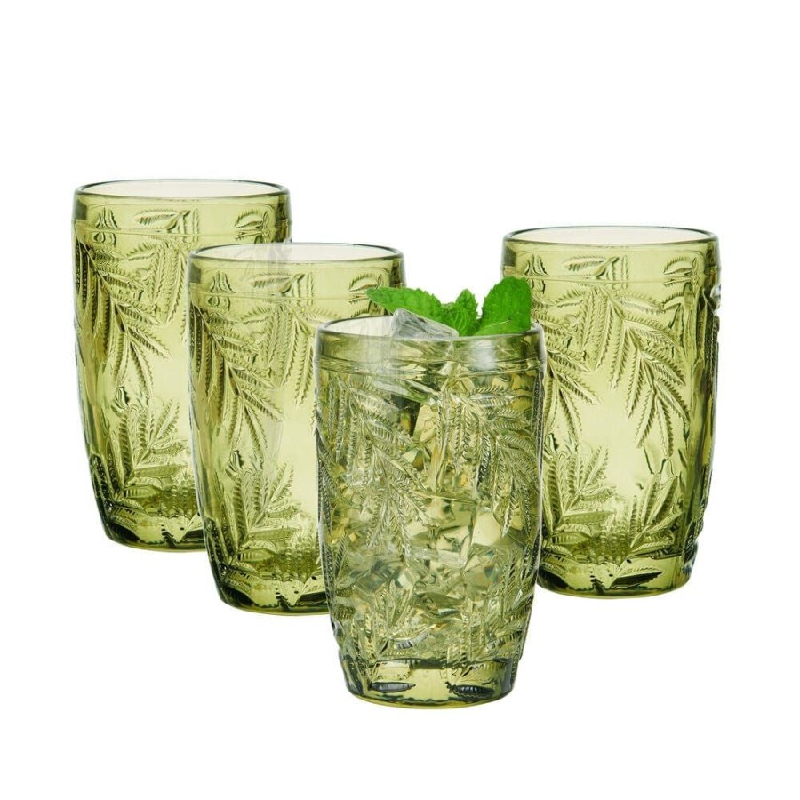 Dining Fitz and Floyd Glasses | Villa Palm Highball Glasses Set Of 4