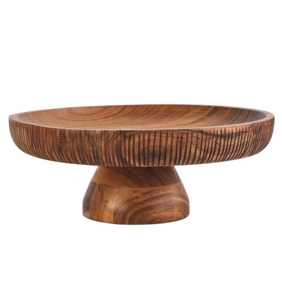 Serveware Fitz and Floyd Appetizer And Snack Serveware | Caleb Acacia Wood Footed Serve Platter Cake Stand