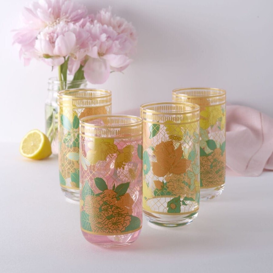 Dining Fitz and Floyd Glasses | Vintage Vibe Highball Drinking Glasses Set Of 4