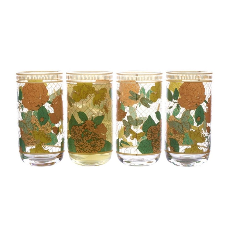 Dining Fitz and Floyd Glasses | Vintage Vibe Highball Drinking Glasses Set Of 4