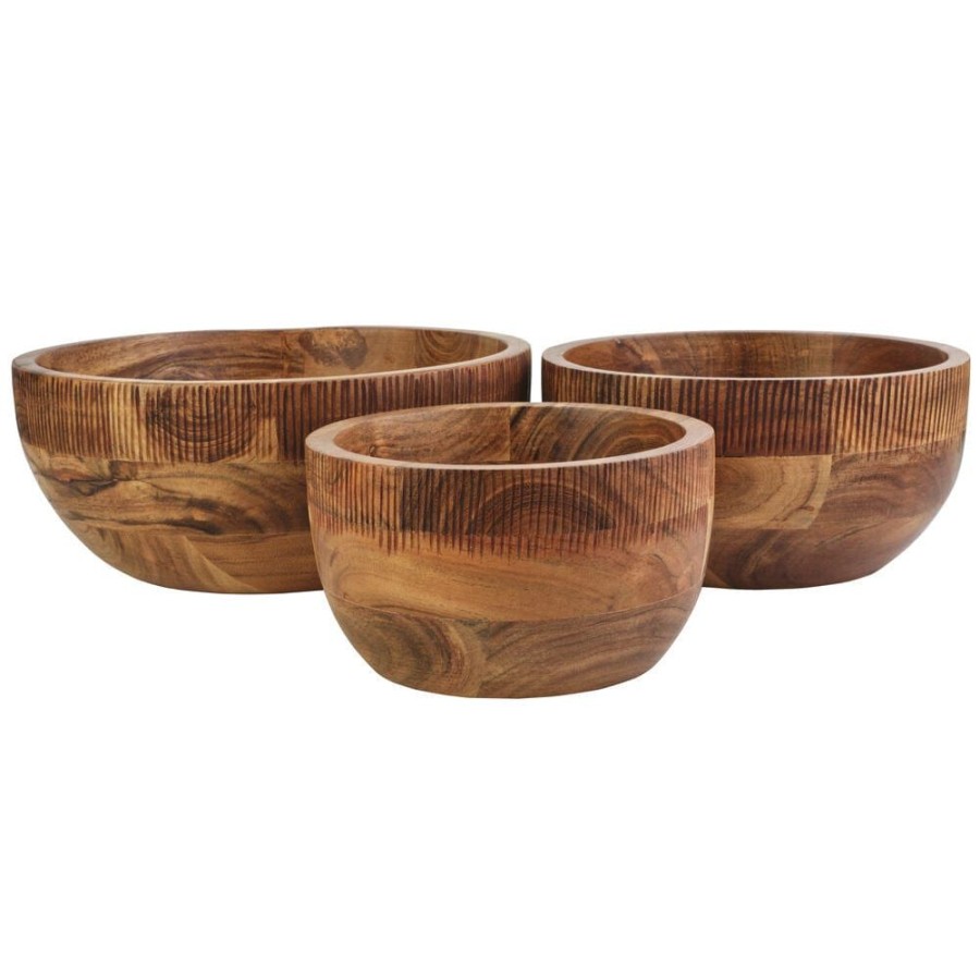 Serveware Fitz and Floyd Serving Bowls | Caleb Acacia Wood Set Of 3 Serve Bowls