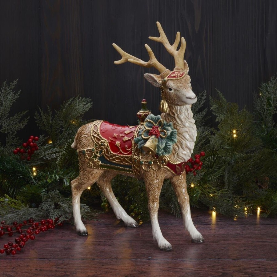 Figurines Fitz and Floyd Deer | Noel Holiday Grand Deer Figurine, 17.75 In