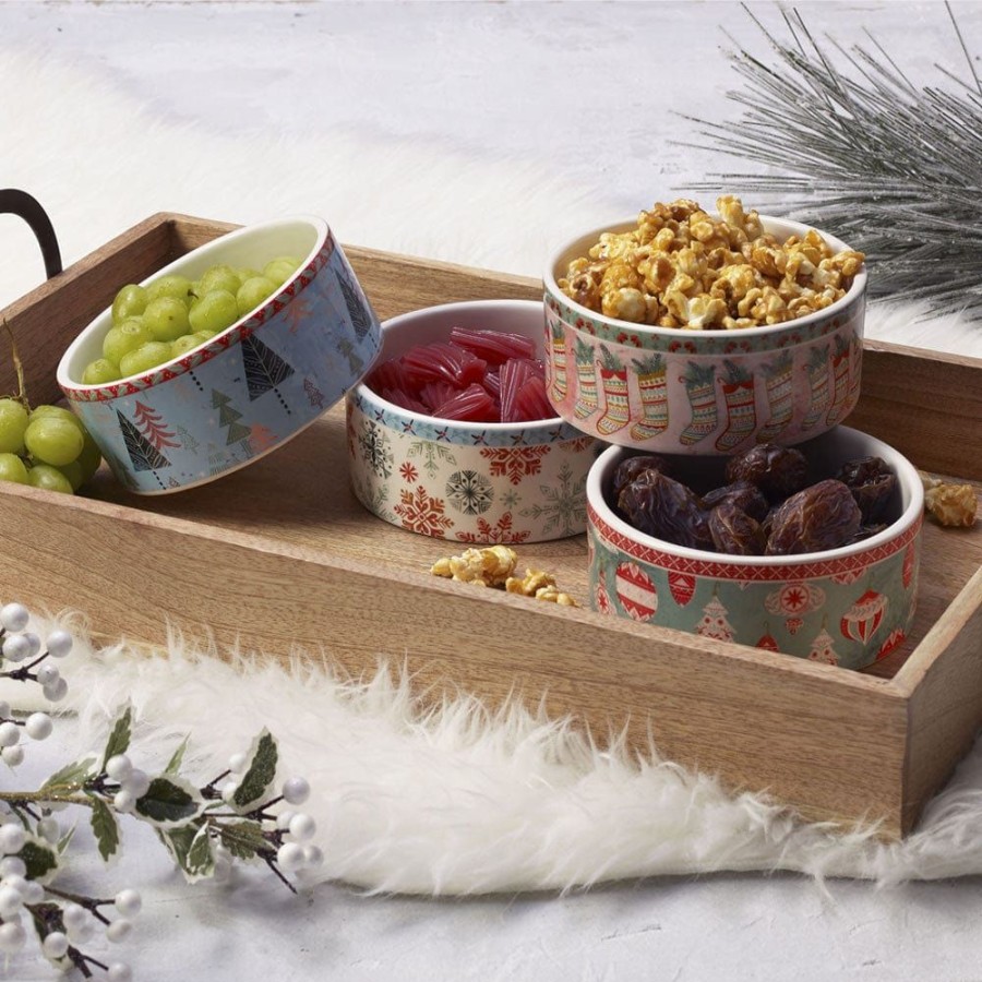 Serveware Fitz and Floyd Appetizer And Snack Serveware | Cottage Christmas Set Of 4 Snack Dessert Bowls