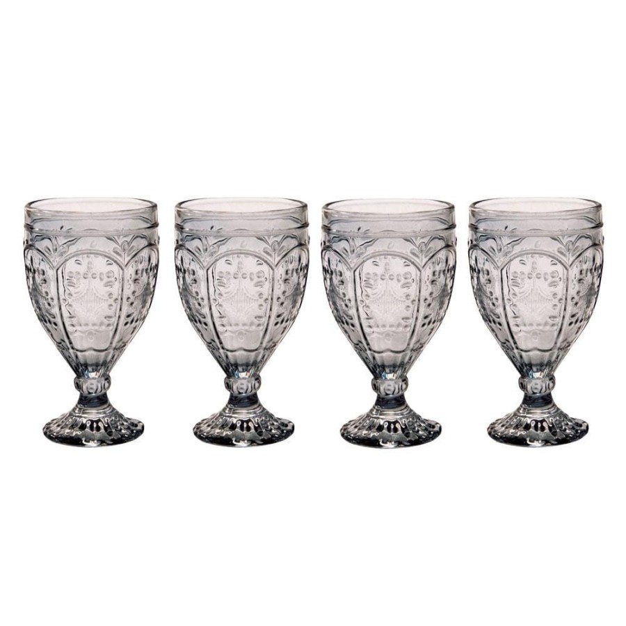 Dining Fitz and Floyd Glasses | Trestle Goblets Set Of 4, Smoke