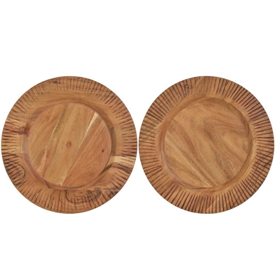 Serveware Fitz and Floyd Specialty | Caleb Acacia Wood Set Of 2 Chargers